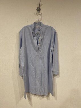 The Sleep Shirt Sleepshirt Womens One Size Blue Cotton Henley Long Sleeve V Neck